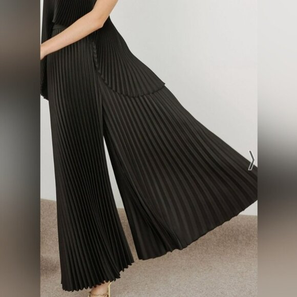 Claude Pleated Palazzo Pants Small Black High Waist Wide Leg New with Tags - Picture 9 of 9
